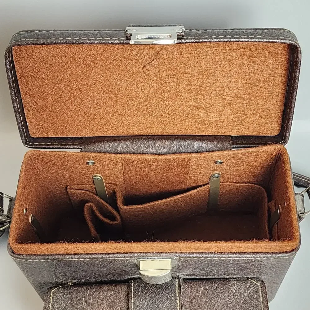 Vintage Brown Faux Leather Camera Case w/Shoulder Strap & Metal Clasps – MCM